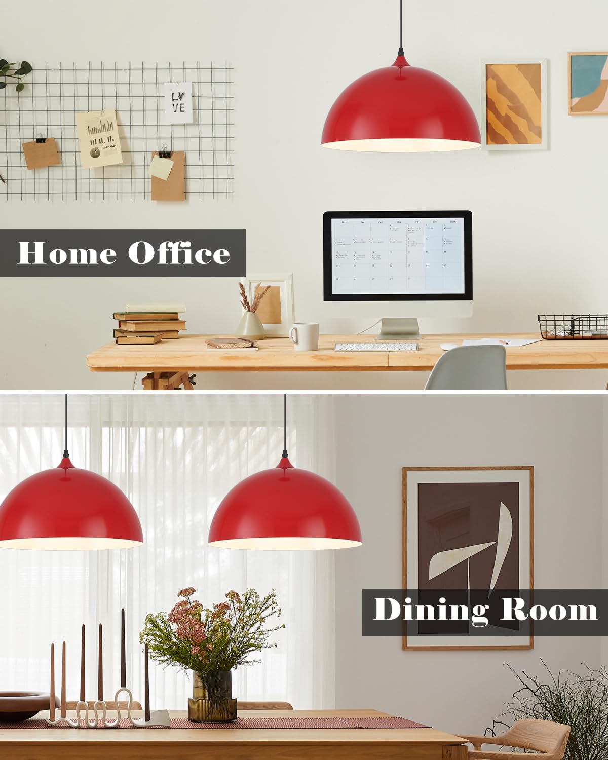 White Pendant Lights, 11.8 inch Pendant Lights Kitchen Island, Farmhouse Pendant Light Fixtures (White Inside), Industrial Pendant Lighting for Dining Room, Bedroom, Hallway (1 Pack)