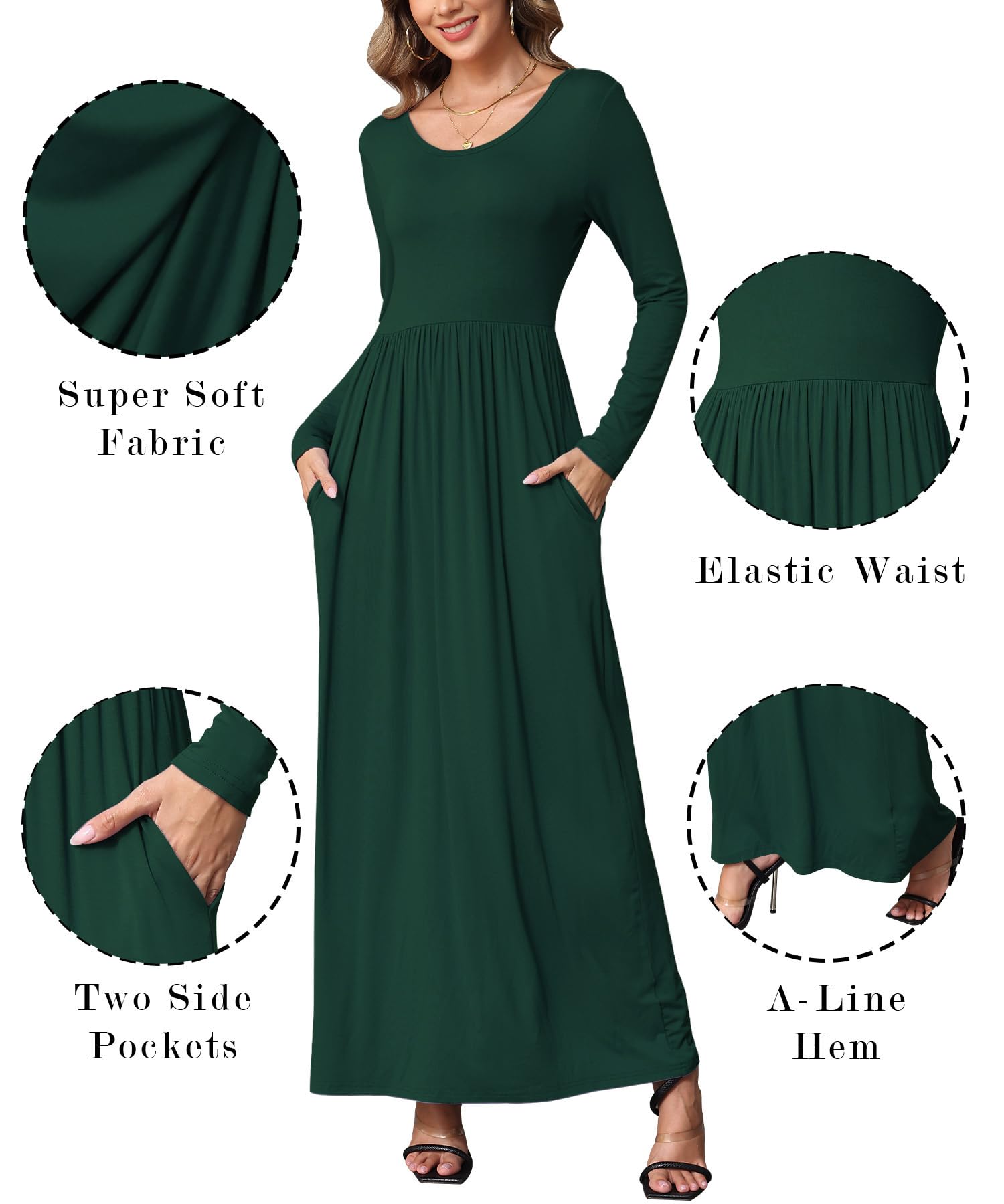 EUOVMY Women's Long Sleeve Loose Maxi Dresses Casual Long Dresses with Pockets