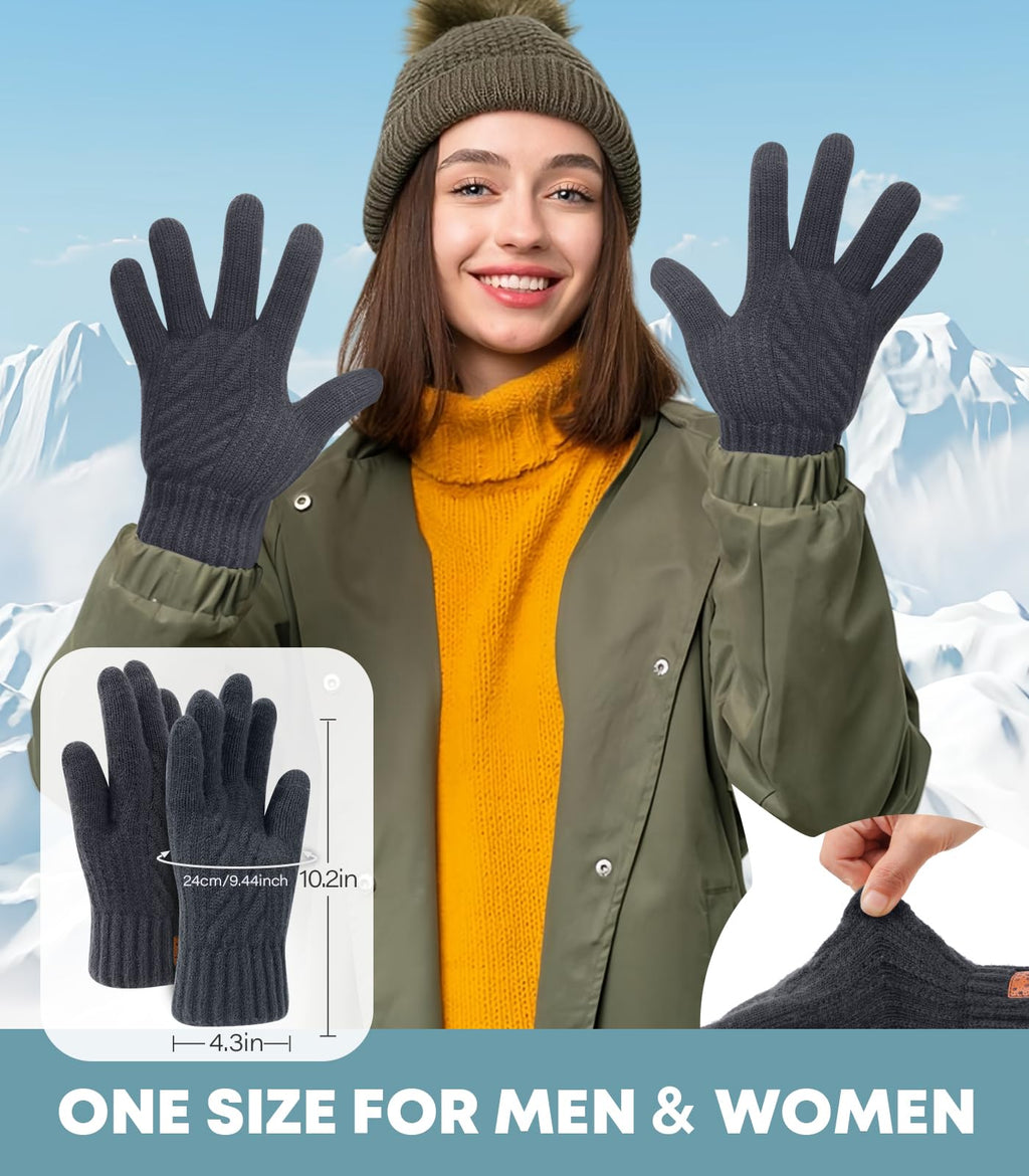 CHENMEI Winter Gloves for Men Women-Warm TouchScreen Cold Weather Gloves,Wool Knit Thermal Adults Gloves for Driving Texting