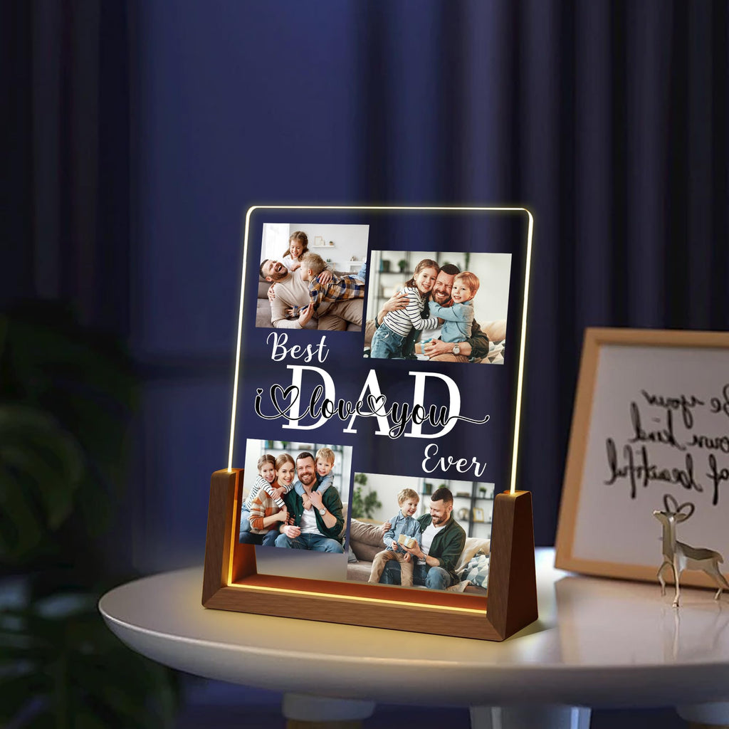 Personalized Fathers Day Birthday Gifts For Daddy Dad From Daughter Son Wife, Custom Acrylic Plaque Light Up Picture Frame, Customized Dad Gifts For Husband Men Papa Fathers Day Christmas