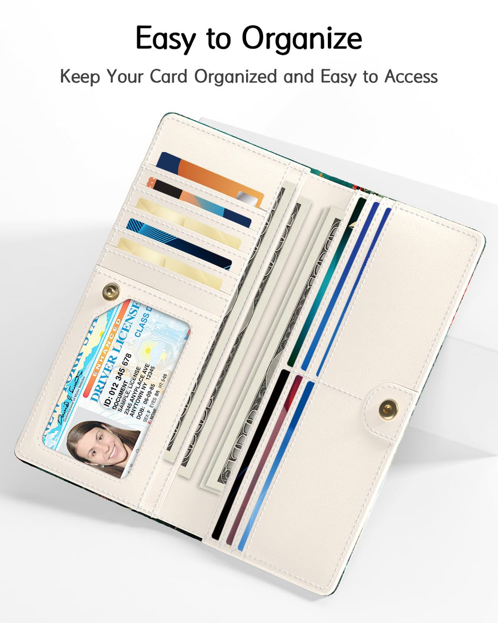 Nipichsha Womens Wallet, RFID Slim Wallets for Women, Thin Ladies Credit Card Holder Purse, Cute Leather Bifold Clutch Billfold with 11 Card Slots & ID Window, Abstract Boho Leaf