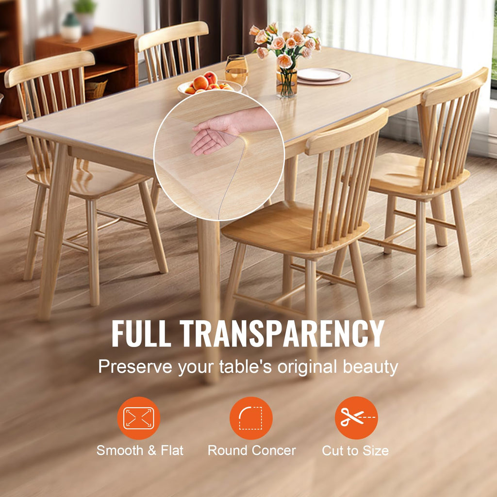 VEVOR Clear PVC Square Tablecloth, 12" x 12", 1.5mm Thick, Waterproof, Stain Resistant, Durable, Desk, Coffee Table, Dining Room Table