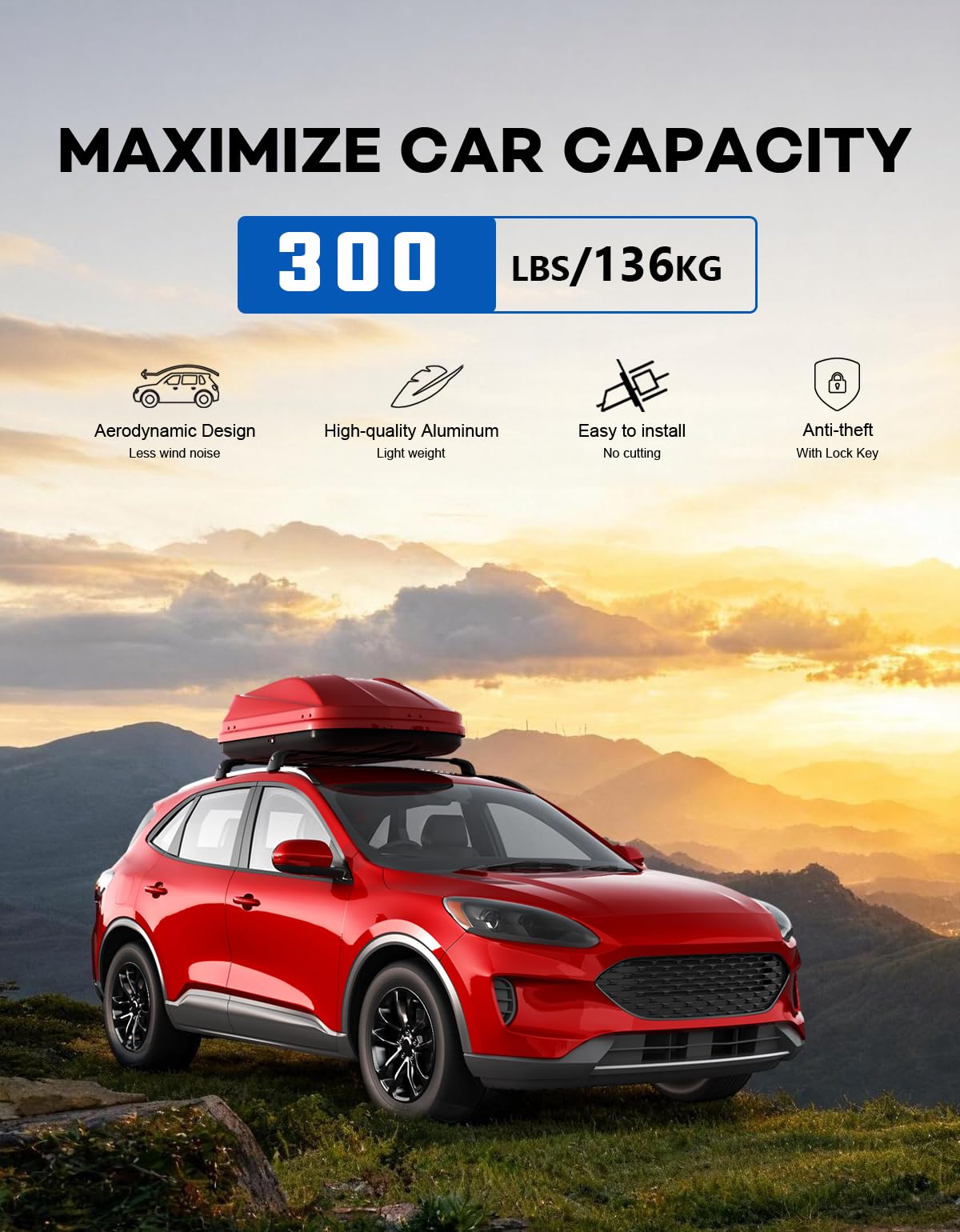 Wonderdriver 300lbs Roof Rack Cross Bars Compatible with Audi Q3 2012-2018, Heavy Duty Aluminum Lockable Roof Rails Crossbars Black Rooftop Cargo Carrier Luggage