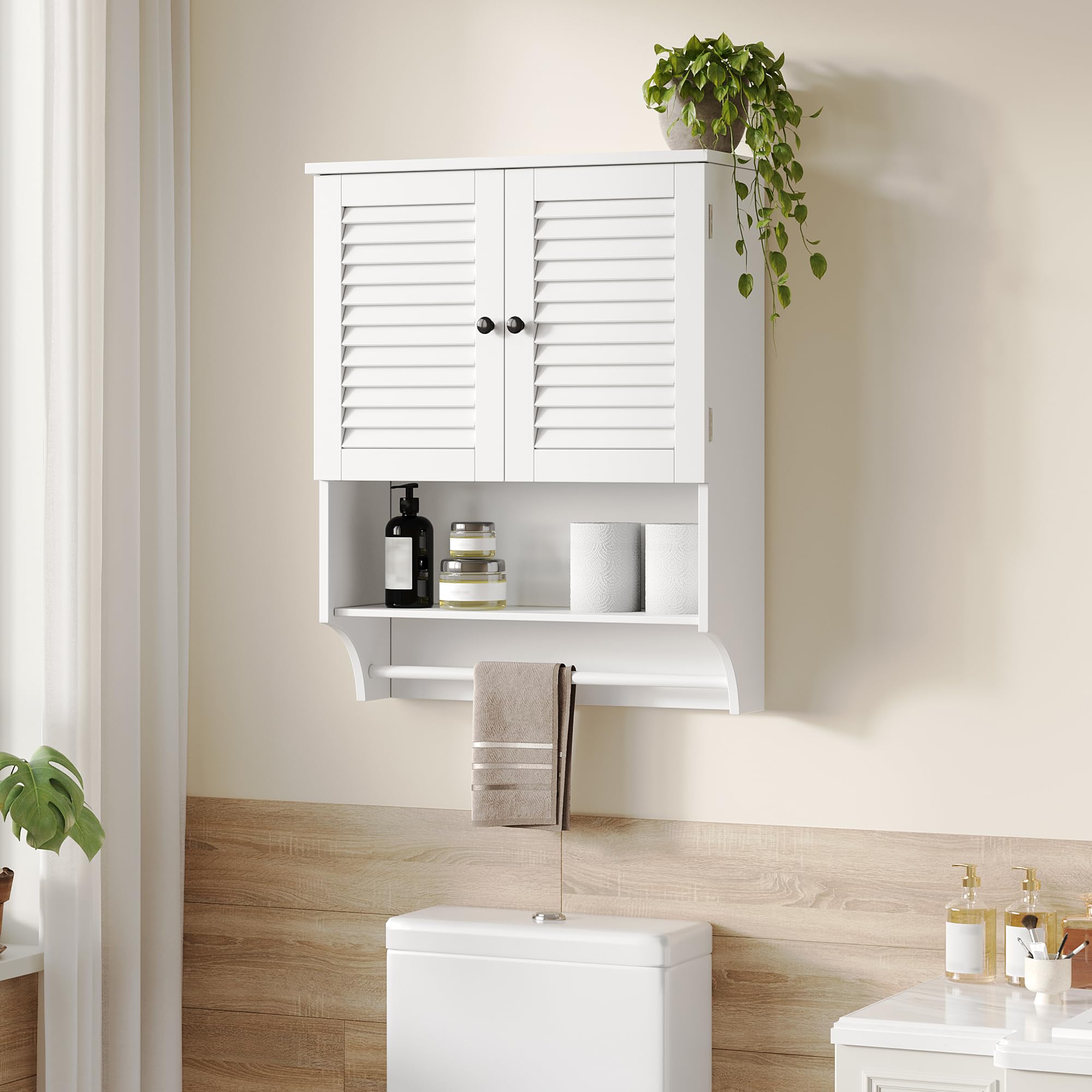 ChooChoo Bathroom Wall Cabinet, Medicine Cabinet, 2 Doors Over The Toilet Space Saver Storage Cabinet with Large Space, Black