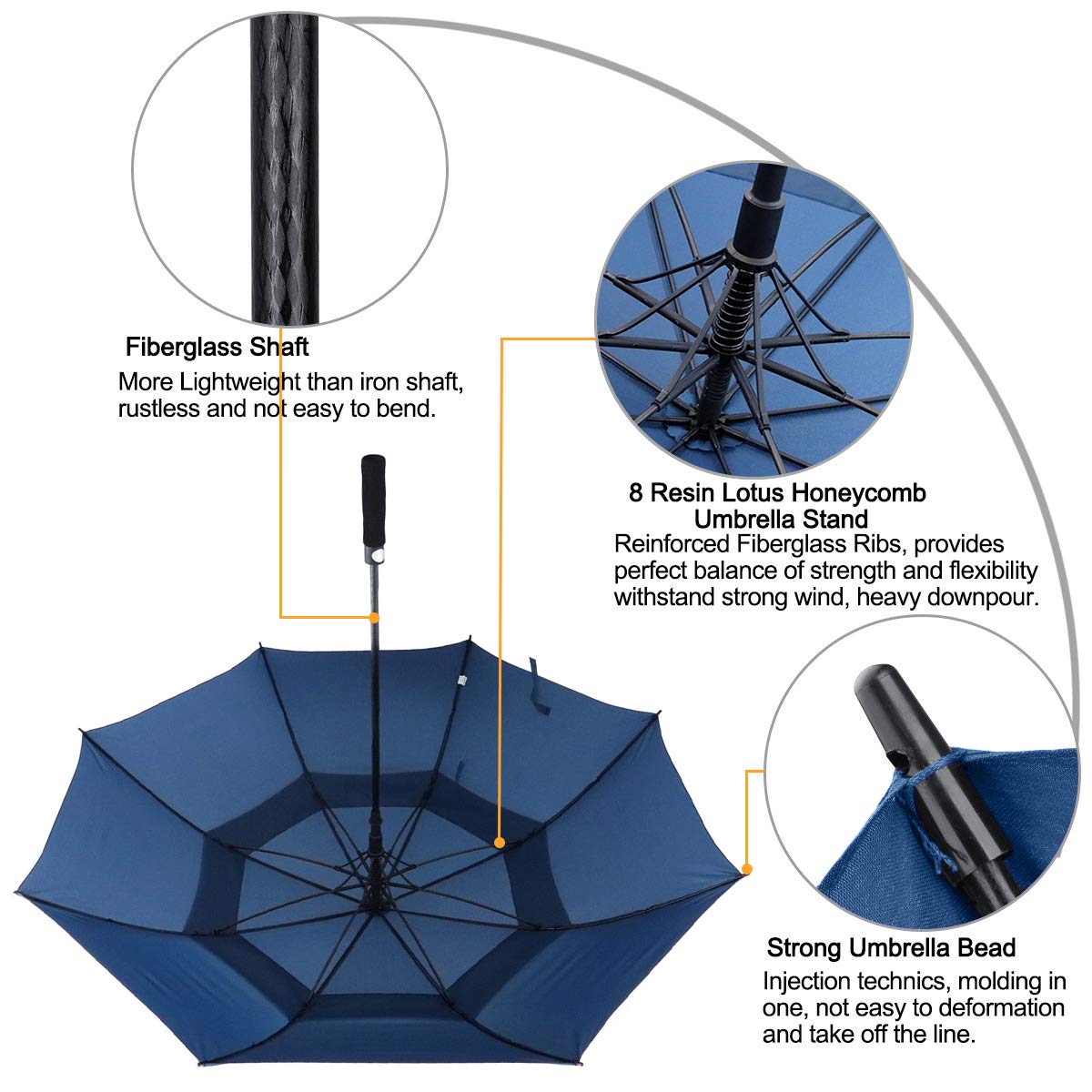 ACEIken Golf Umbrella Large 58/62/68 Inch Automatic Open Golf Umbrella Extra Large Oversize Double Canopy Vented Umbrella Windproof Waterproof for Men and Women