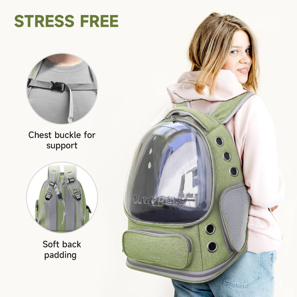 Cawypety Cat Backpack Carrier, Breathable Cat Carrier Large Space Bubble Pet Backpack for Kitty Small Dog up to 12lbs, Transparent & Foldable Pet Carrier for Travel Hiking (Black