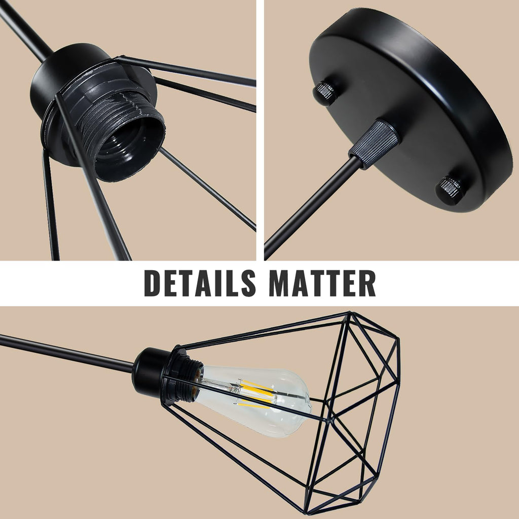 Maliralt Pendant Light Hanging Lights Fixture - Adjustable Hanging Lamps with Black Metal Diamond Shade for Kitchen Island, Dining Room Over Table, Breakfast Corner, Farmhouse Home Decor - 1 Pack