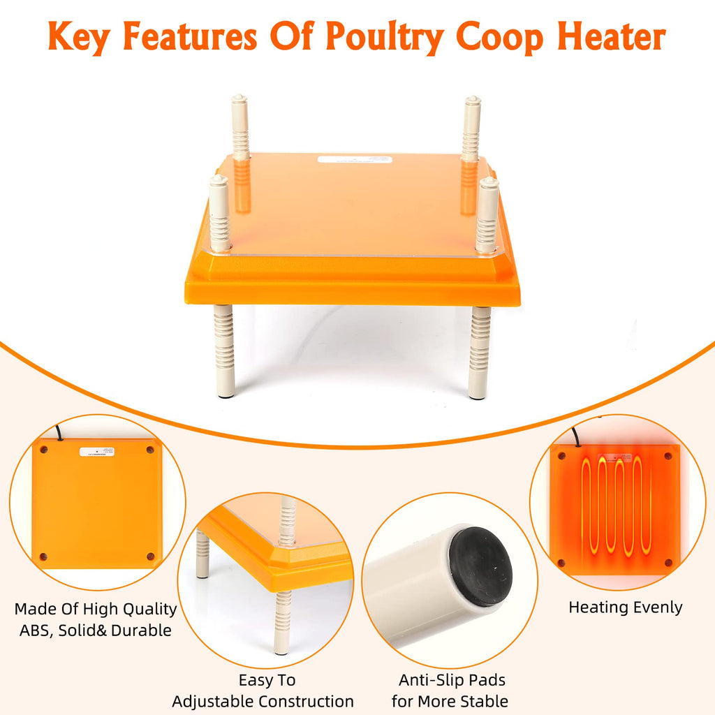 Brooder Heater for Chicks: Chick Brooder Heating Plate with Easy- Cleaning Plate Poultry Coop Heater Chicks Warmer 10" x 10" for 15 Chicks Adjustable Height Brooding Heater 15 Watts