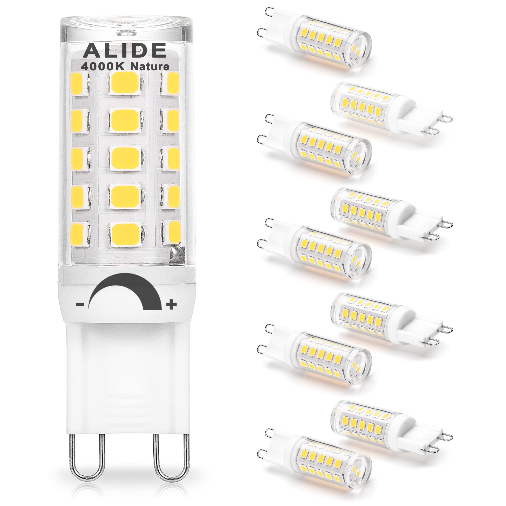 ALIDE G9 Led Bulbs Dimmable 3W Replace 20W 25W 30W Halogen Equivalent,2700K Soft Warm White, AC120V G9 Clear T4 Bi-pin Led Bulbs for Chandelier Pendant Wall Home Lighting,300LM,360 Deg,10Pack