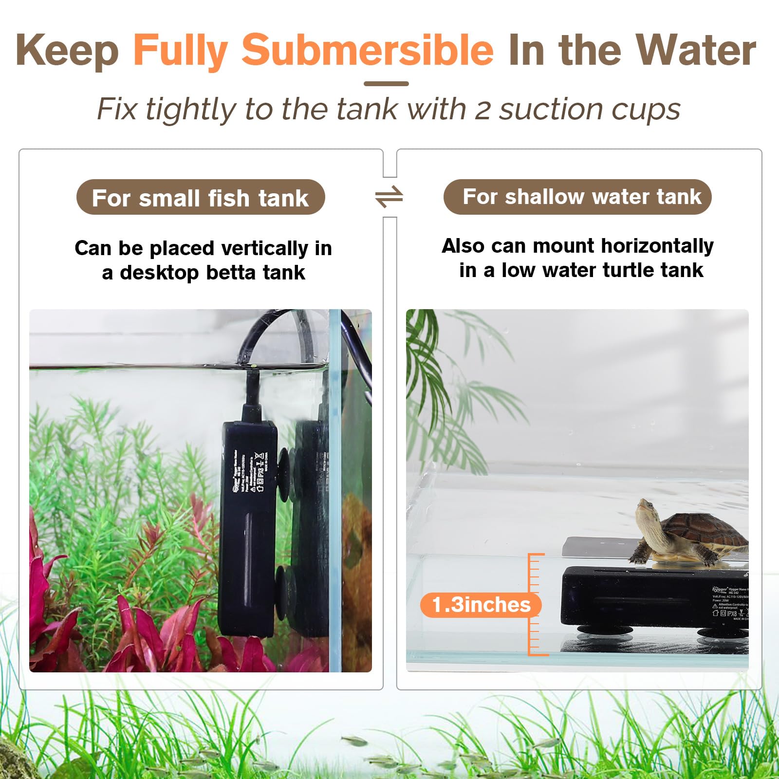 hygger Mini Fish Tank Submersible Heater 20W for 1-5 Gallons Desktop Betta Aquarium Heater with Digital Display Controller Adjustable Temperature