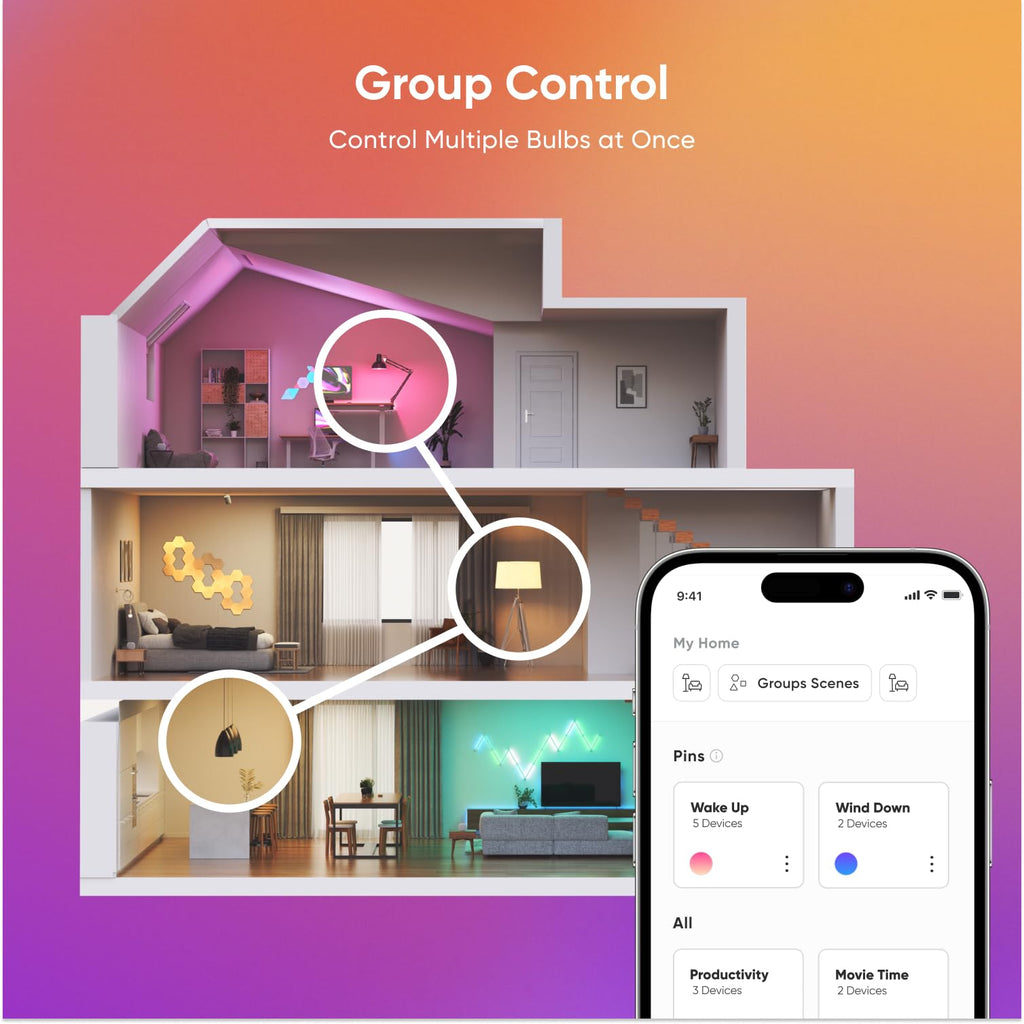 Nanoleaf Essentials Smart Light Bulbs, Matter Smart LED Bulbs Work with Alexa & Google Home, 1000lm 16M+ RGBTW Color Changing Light Bulb, Music Sync A19 E26 2.4GHz WiFi Bluetooth Light Bulb 60W, 2PK