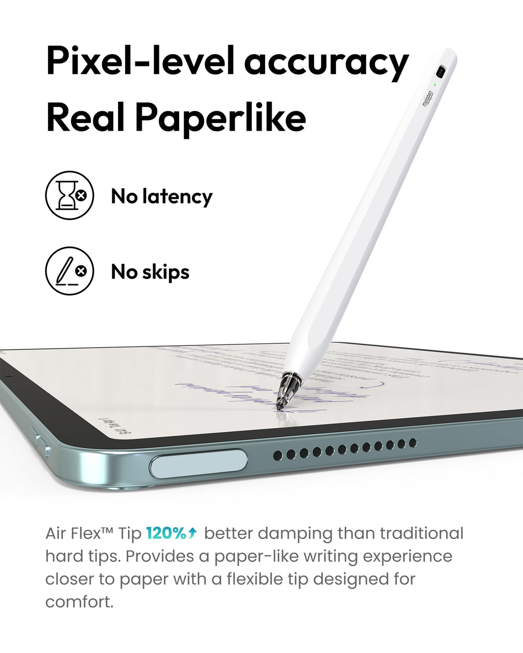Metapen Pencil Air8 Pro for iPad 2018-2026, Ultra-Quiet, 2X Fast Charging, Palm Rejection Stylus Pen for iPad a16/11/10/9/8/7/6th Gen, Pro 12.9/11/13-inch M4, Air 3/4/5/M2/M3/M4, Mini 5/6th