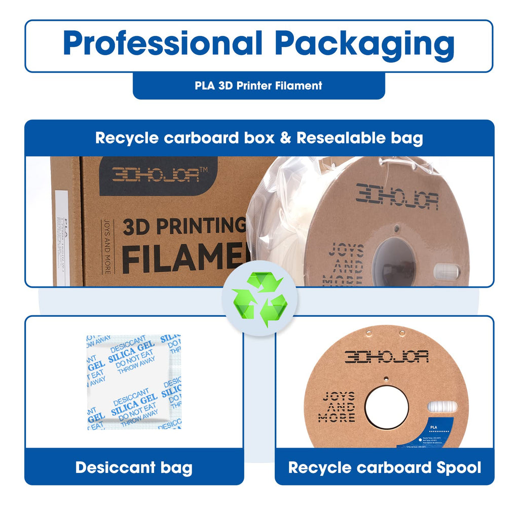 3DHoJor PLA Filament 1.75mm,3D Printing Filament,1kg*2 Cardboard Spool, Fit Most FDM 3D Printer,Dimensional Accuracy +/- 0.03 mm,Vacuum Packaging-2Pack Black