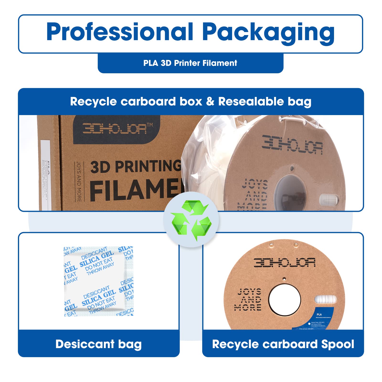3DHoJor PLA Filament 1.75mm,3D Printing Filament,1kg*2 Cardboard Spool, Fit Most FDM 3D Printer,Dimensional Accuracy +/- 0.03 mm,Vacuum Packaging-2Pack Black