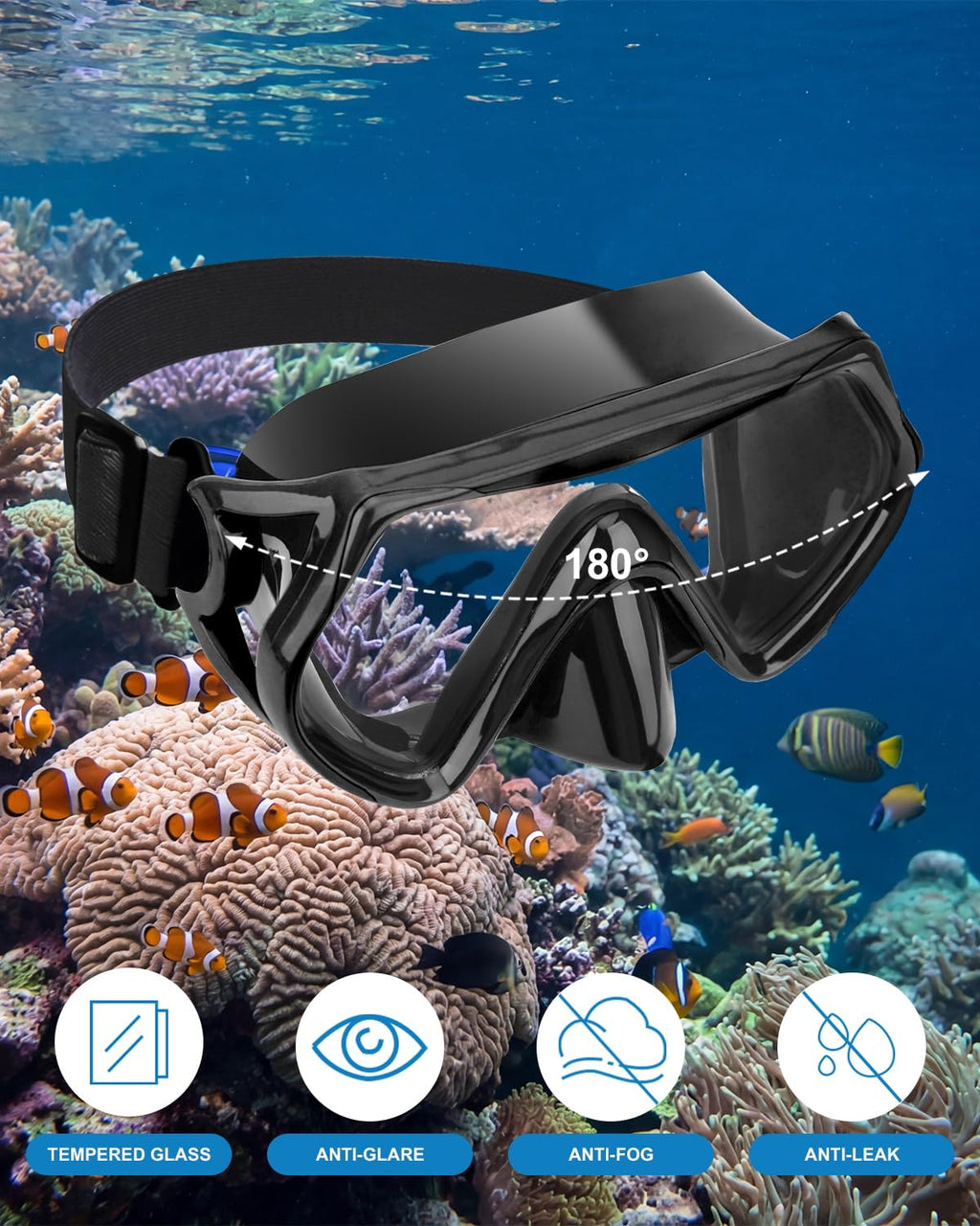 Snorkeling Gear for Adults, Dry Snorkel Mask Set, Scuba Diving Snorkle mask Set Adult, Panoramic Wide View Anti-Fog Dive mask, Swimming Diving Snorkeling Packages