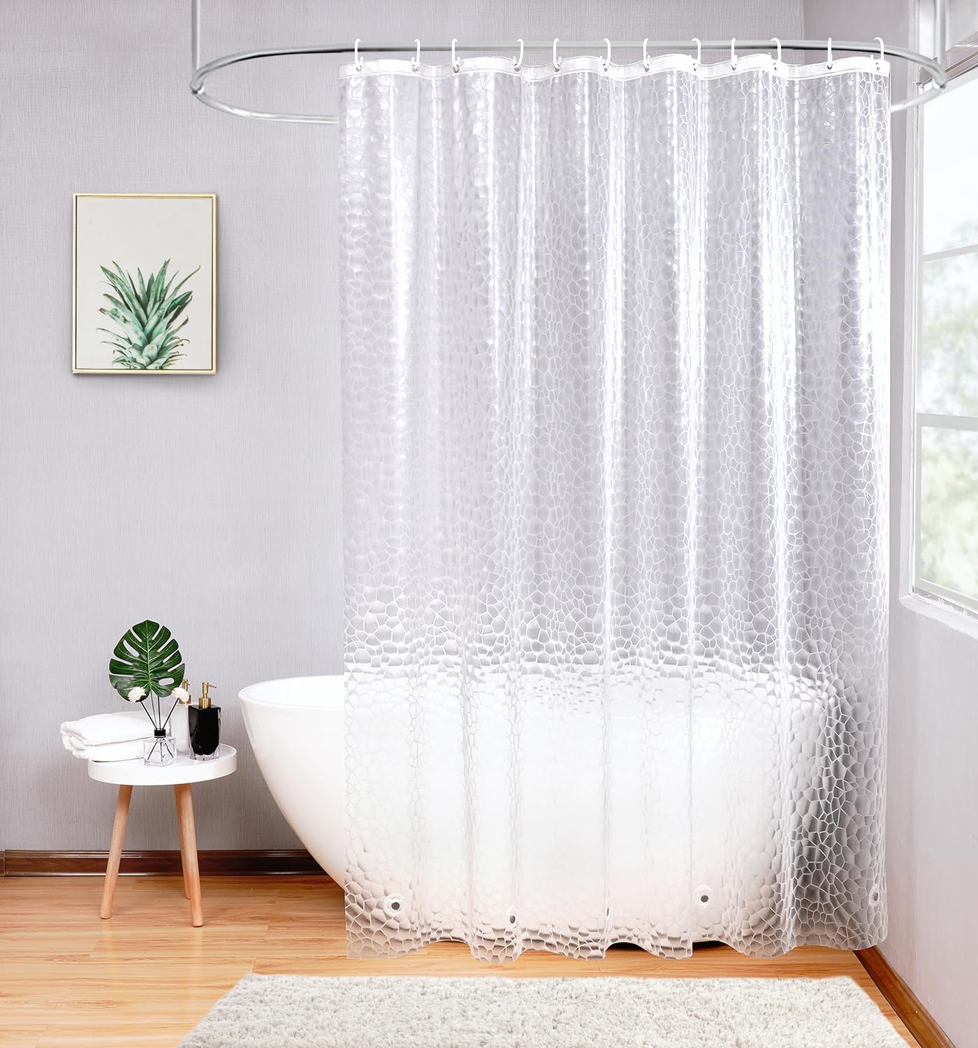 AooHome Eva Small 36x72 Inches Shower Liner, See Through Clear 8 Gauge Bathroom Curtain with Hooks, Bottom Magnets, Water Repellent, Heavy Duty, Rust Proof Grommets