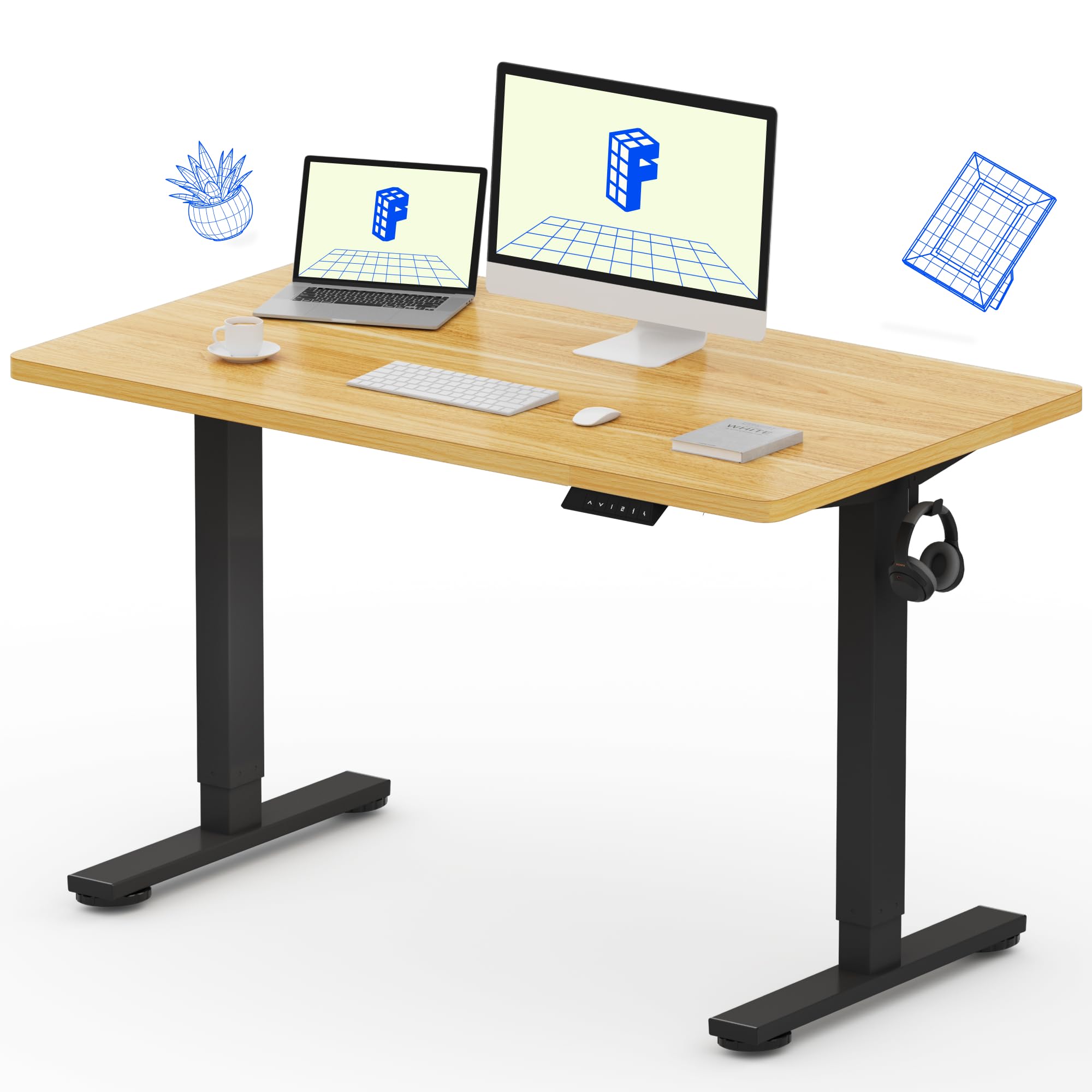 FLEXISPOT EN1 One-Piece Standing Desk, Electric Adjustable with 4 Memory Presets, 176 LBS Capacity, Stable & Quiet, Seamless Desktop for Home Office & Dual Monitors, 40"x24" Black