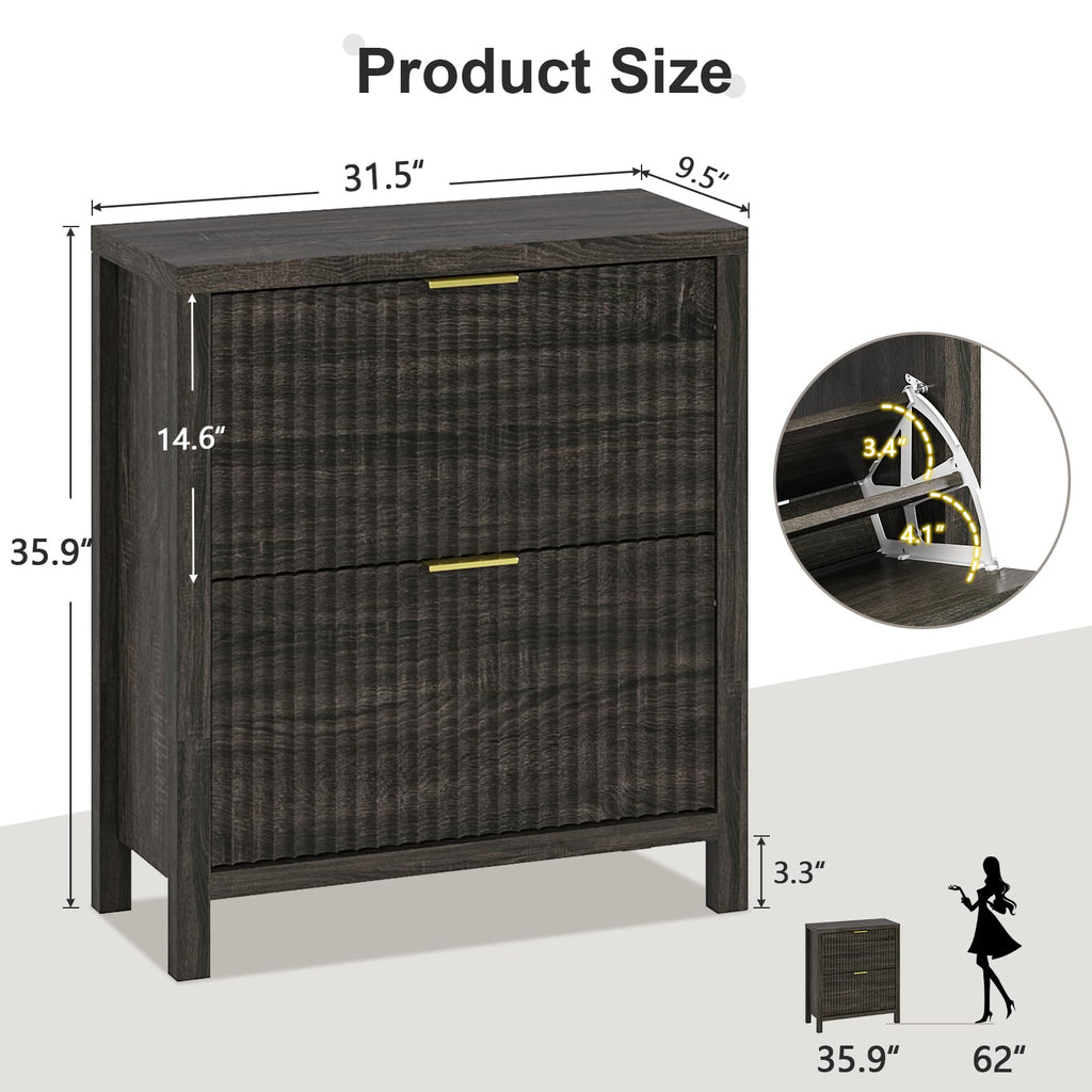 YOMILUVE Shoe Cabinet Storage for Entryway, Fluted Shoe Cabinet with 2 Flip Drawers, Hidden Shoe Rack Tall Freestanding Shoe Organizer with Legs for Hallway, Blue