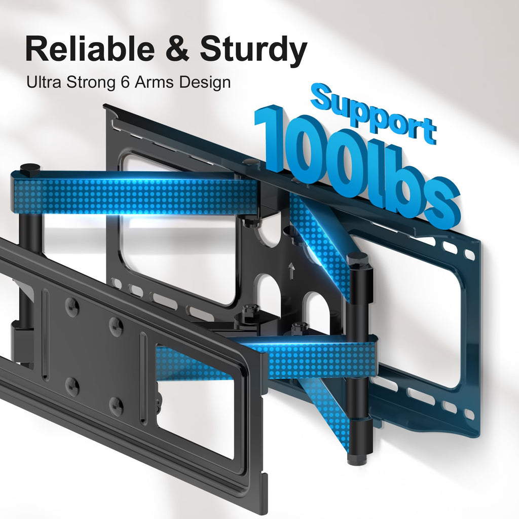 XINLEI Full Motion TV Wall Mount for Most 26"-70" Flat/Curved TV, Swivel Tilt Bracket with Articulating Dual Arms, Support 100lbs, Max VESA 400x400mm, Fits 12”/16" Wood Stud (MA570)