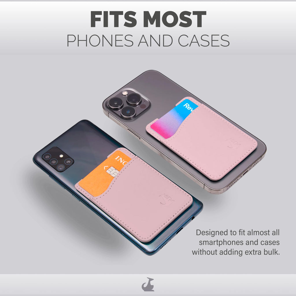 Wallaroo Premium Leather Cell Phone Wallet Stick On - Android and iPhone Wallet and Card Holder for Women and Men - Durable with Non-Slip Lining Secures Up to 3 Cards