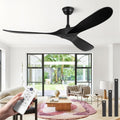 ABZ Ceiling Fans without Lights - 52 Inch Modern Ceiling Fans no Lights with Remote Control, Black 3 Blade Solid Wood Indoor Outdoor Ceiling Fans for Patios Living Room Bedroom