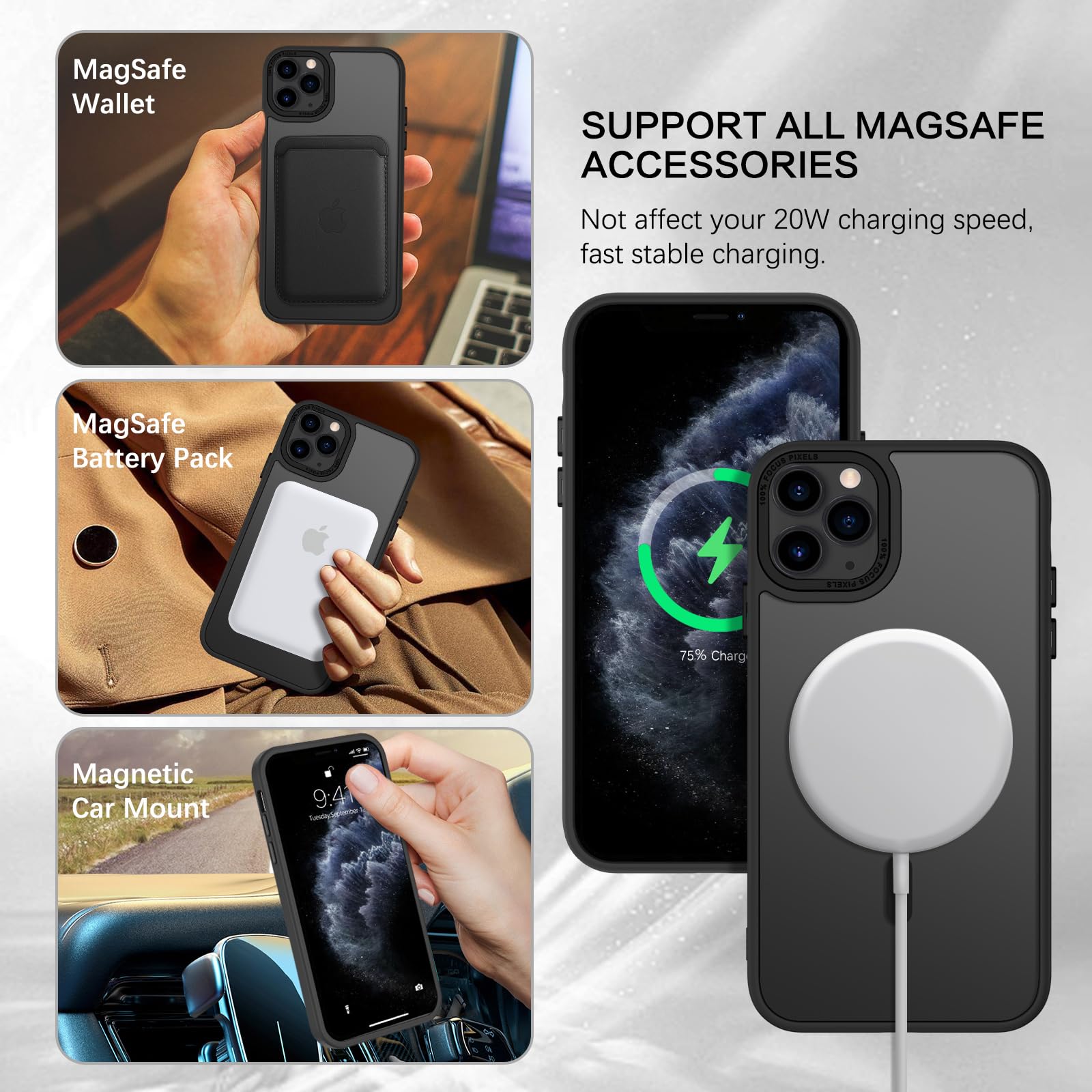 BENTOBEN for iPhone 11 Pro Case 2019 [Compatible with Magsafe] Translucent Matte Magnetic Phone Case iPhone 11 Pro 5.8" Slim Thin Shockproof Bumper Women Men Protective Cases Cover, Black