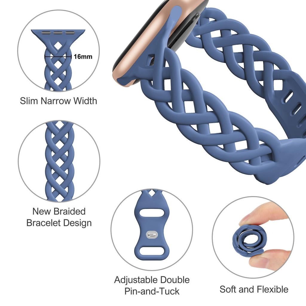 Slim Silicone Bands Compatible with Apple Watch Band 40mm 38mm 41mm 44mm 45mm 46mm 49mm 42mm Women Floral Breathable Braided Lace Thin Sport Strap Replacement Wristbands iWatch SE Series 11 10 9 8 7 6 5 4 3 ultra 2