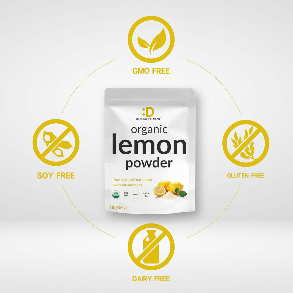 Organic Lemon Powder, 1lb – Real Freeze-Dried Source – Rich in Essential Vitamin C – Natural Immune Support – Raw Lemon Juice Flavor & Aroma – Non-GMO, Filler Free, No Sugar