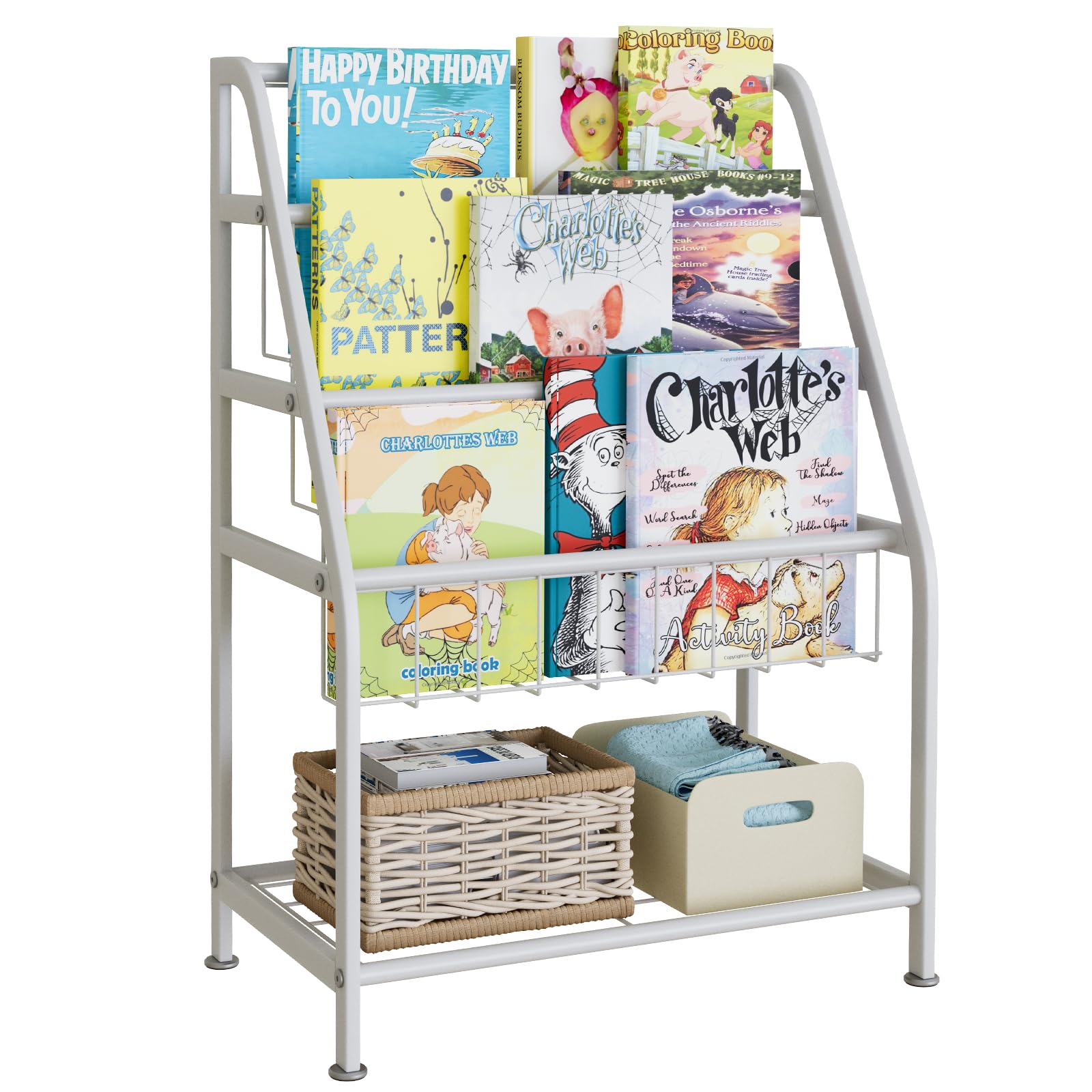 aboxoo Metal Kids Bookshelf Black Large Freestanding for Children Room 32 in Toy Organizer Large Stable Bookcase Bookstore Library Book Unit Storage Kids Bed Living Room