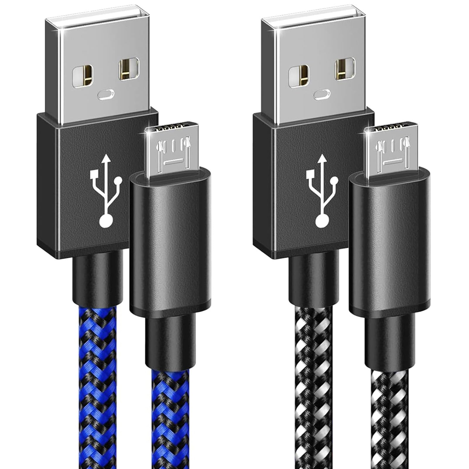 6amLifestyle PS4 Charger Cable for Controller, 2 Pack 10ft Micro USB Nylon Braided Cord, Micro USB Wire for PlayStation 4, Cables Slim/Pro, Xbox One S/X Controller, Android Phones, 2 Pack Black