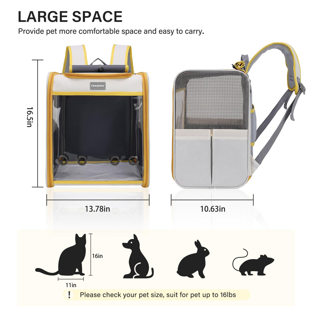 Cawypety Cat Backpack Carrier, Breathable Cat Carrier Large Space Bubble Pet Backpack for Kitty Small Dog up to 12lbs, Transparent & Foldable Pet Carrier for Travel Hiking (Black