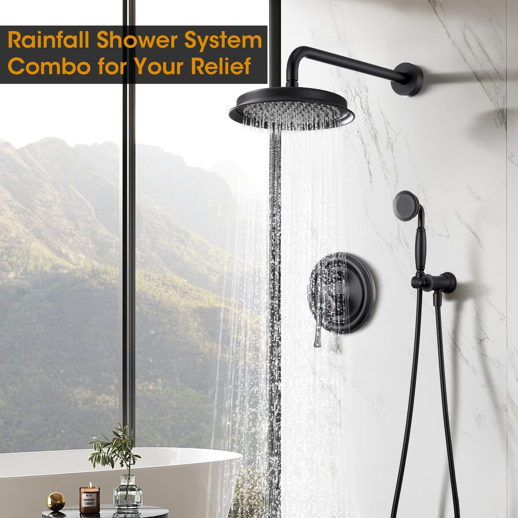 Rainfall Shower Head with Handheld Combo, Brushed Gold Shower System with Balance Pressure Valve, 9 inch Shower Head and Faucet Set, Rain Shower Head with Handheld Spray Wall Mount(B2312-BG)