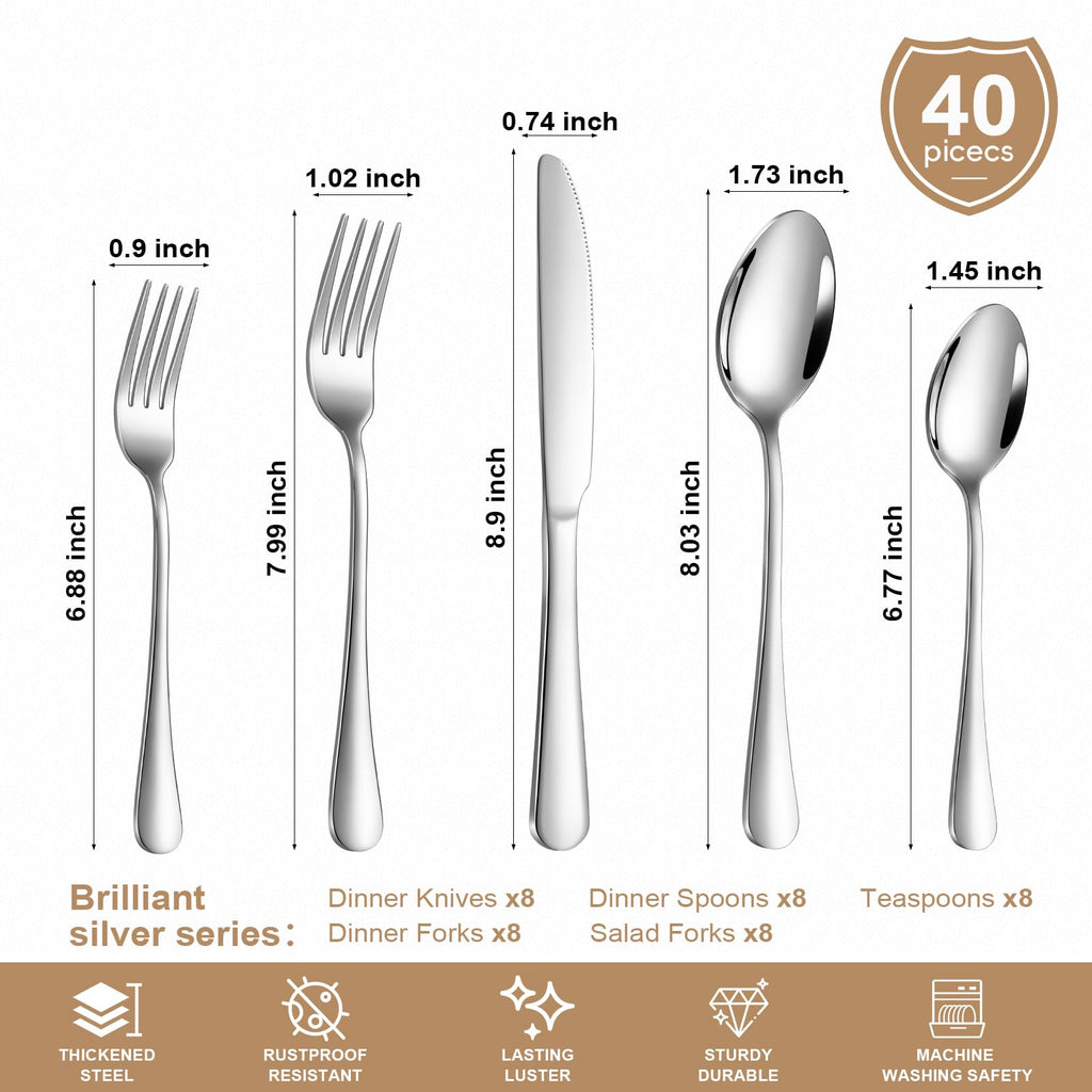 Silverware Set 20 Piece Stainless Steel Flatware Set Silverware Utensils for 4 People Includes Forks Knives Spoons & Salad Forks Dishwasher Safe Durable Tableware for Home Restaurant or Outdoor Use