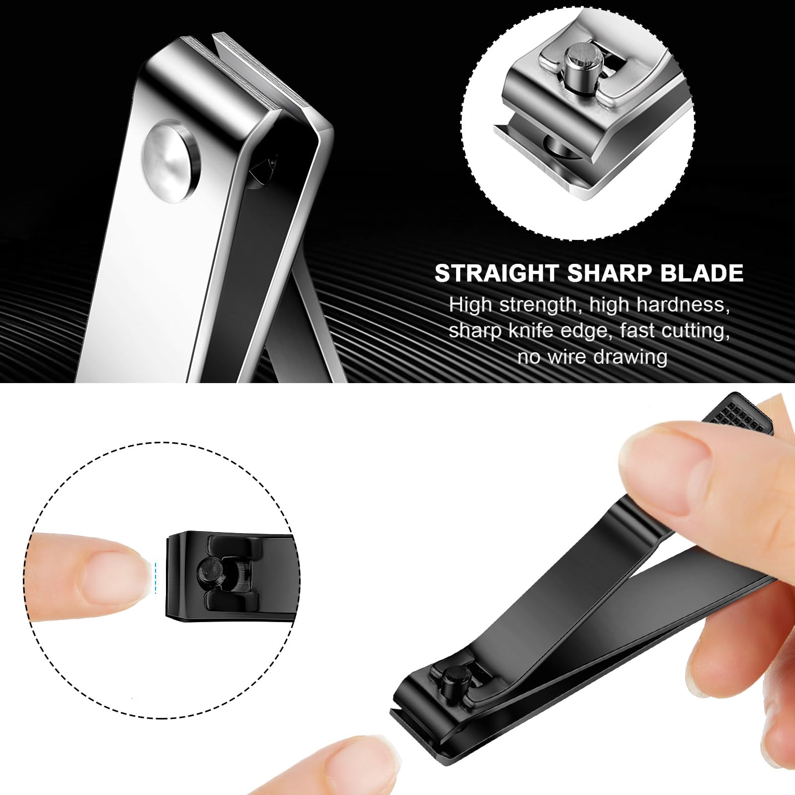 Mudder 6 Pcs Black Large Toenails Clippers Big Nail Clippers Straight Edge Toenails Cutters Stainless Steel Nails Trimmer Cutters for Men Women Thick Nails, Straight Sharp Blade and Anti-Slip Handle