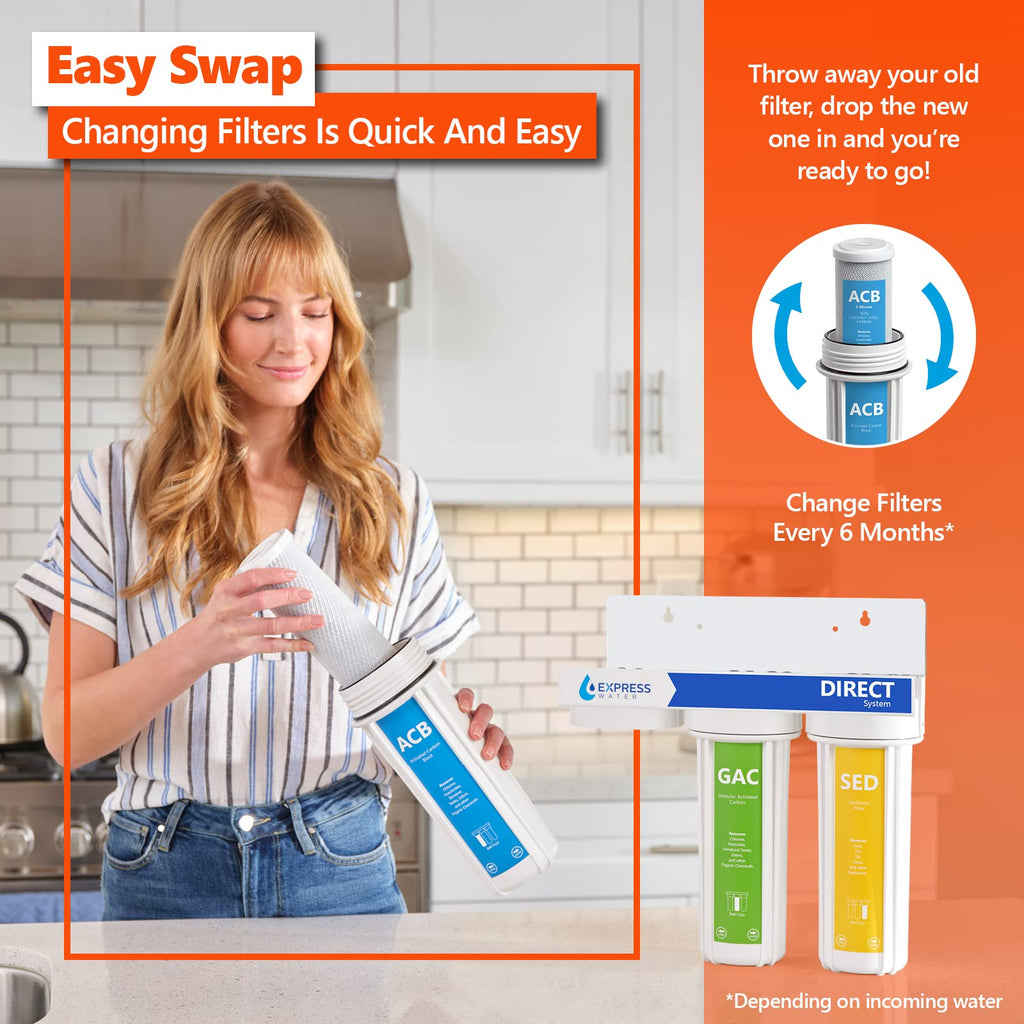 Express Water – 1 Year Reverse Osmosis System Replacement Filter Set – 8 Filters with 50 GPD RO Membrane, Carbon GAC, ACB, PAC Filters, Sediment SED Filters – 10 inch Size Water Filters…