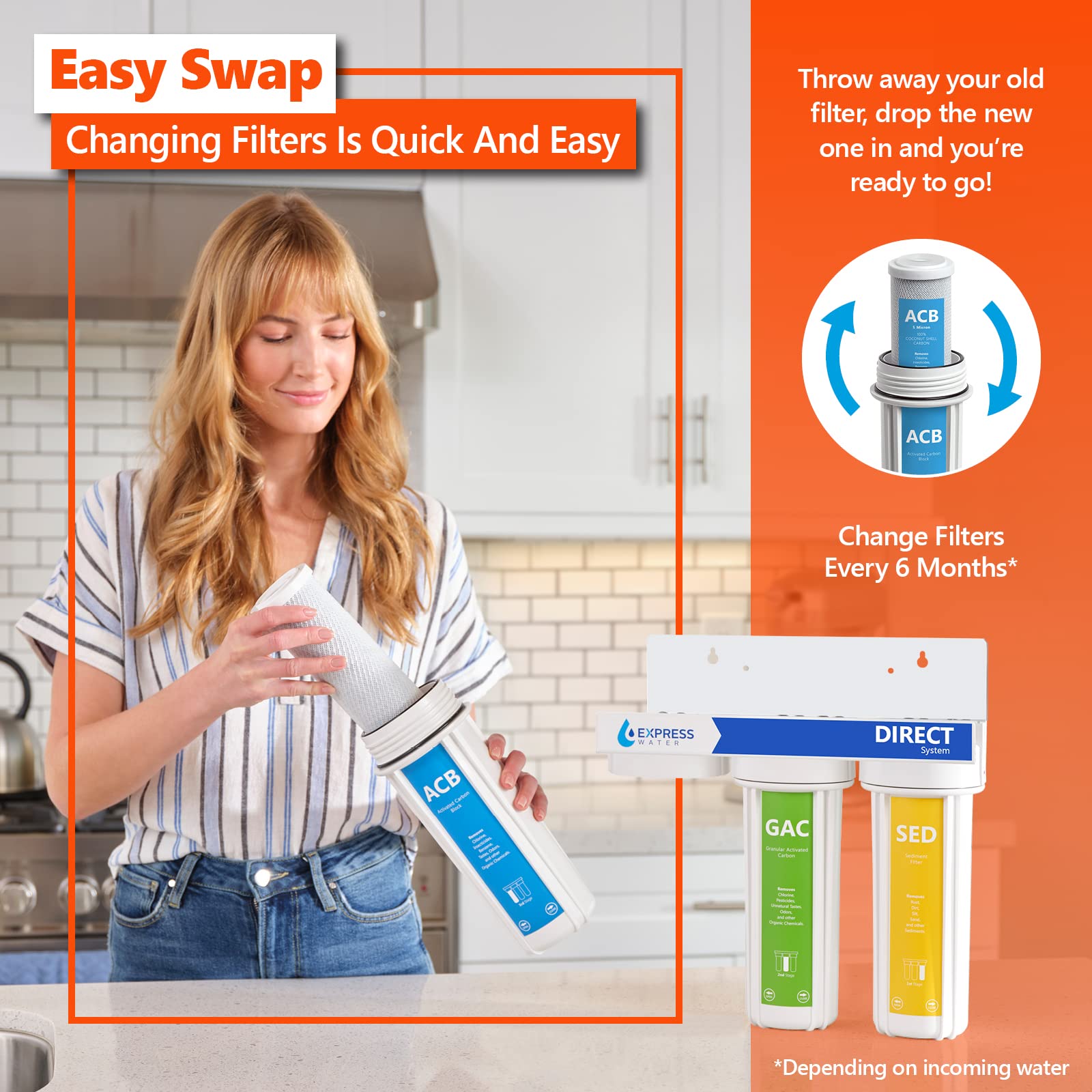 Express Water – 1 Year Reverse Osmosis System Replacement Filter Set – 8 Filters with 50 GPD RO Membrane, Carbon GAC, ACB, PAC Filters, Sediment SED Filters – 10 inch Size Water Filters…