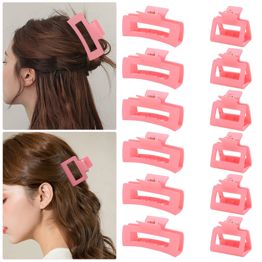 12 Pack Black Square Claw Clips, Big and Small Neutral Rectangle Hair Claw, Non-slip Matte Large Hair Clips for Women,Strong Hold jaw clip for Thick Thin Hair