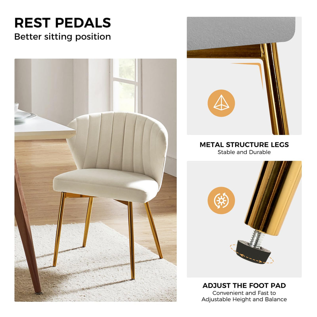HULALA HOME Velvet Dining Chairs, Modern Small Armless Accent Chair with Gold Metal Legs, Living Room Upholstered Cute Side Chair, Elegant Tufted Back Vanity Chair for Bedroom, Auburn