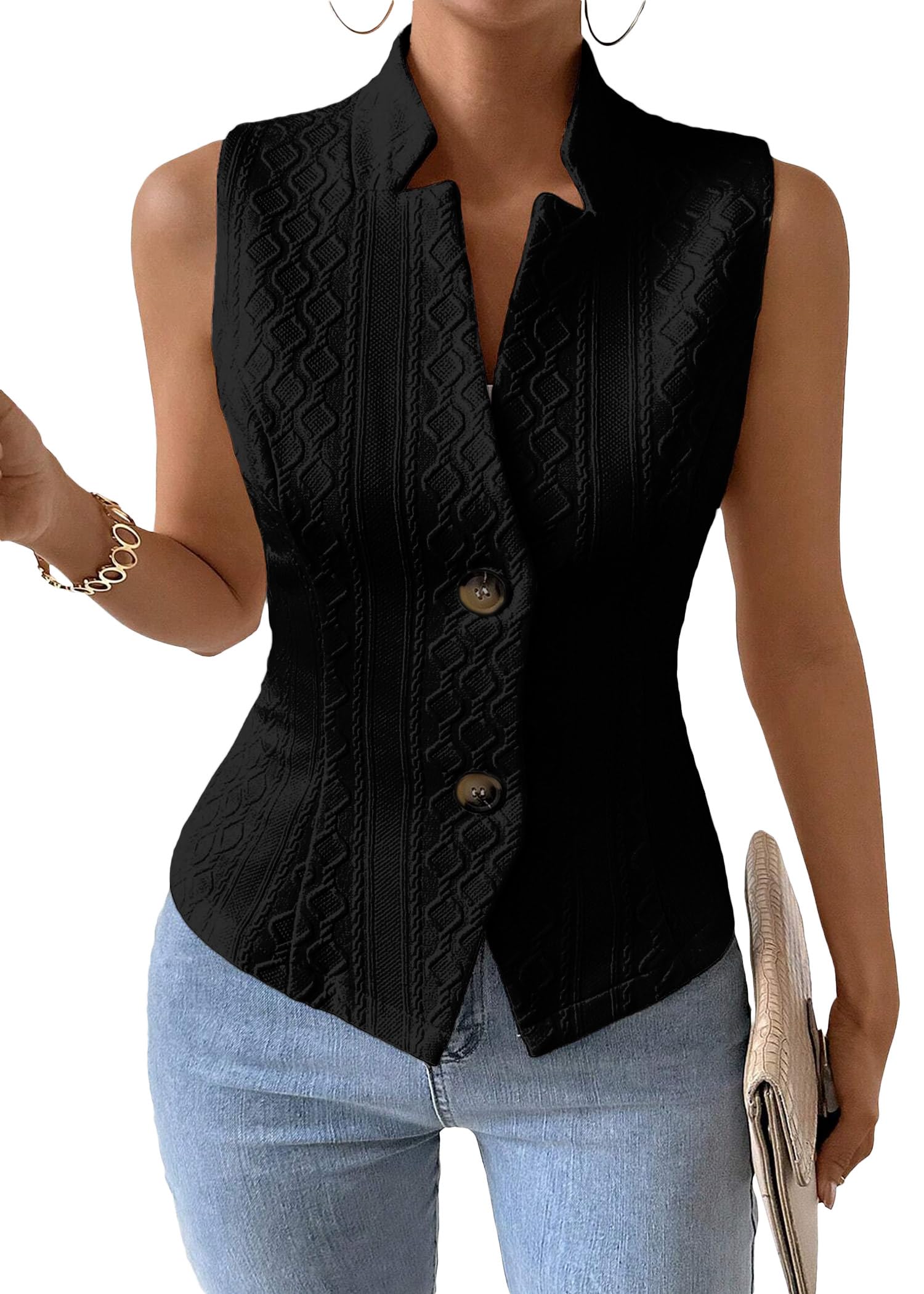 Mina Self Women's 2026 Summer Lightweight Knit Vest Top - Breathable Stretchy Floral Trendy Casual Work Office Slim Waistcoat