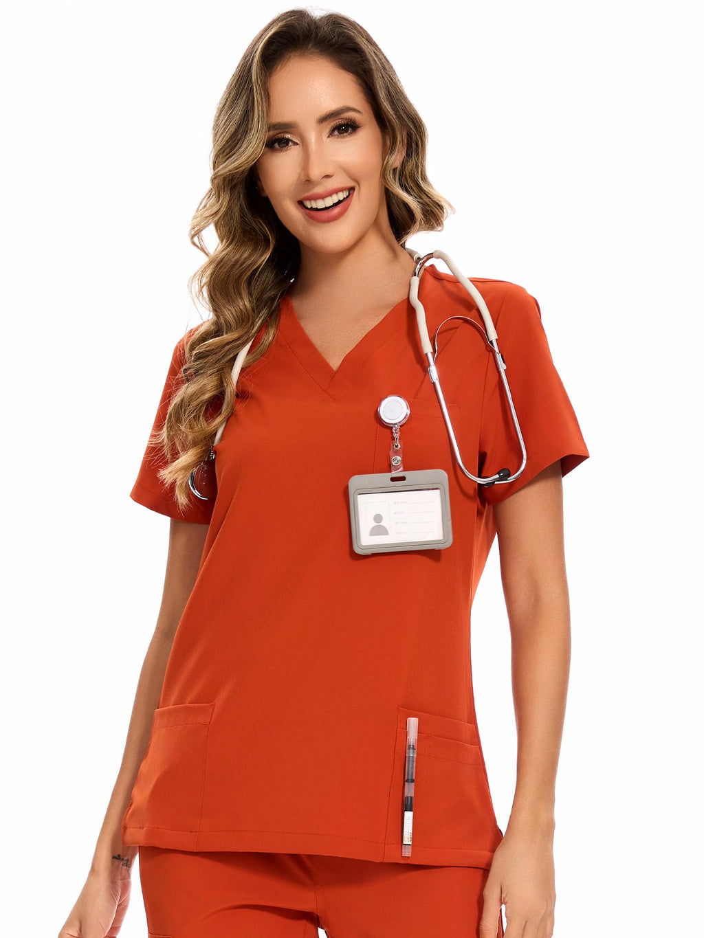 COZYFIT Scrub Tops for Woman - Soft Stretch, V-Neck Top Scrubs with 3 Pockets, Easy Care for Women