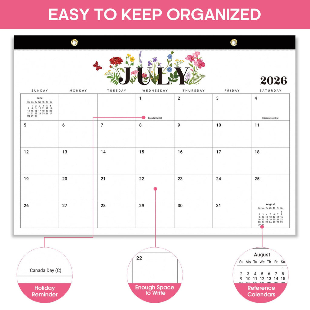 Desk Calendar 2026-2027, 21-Month Calendar Runs Until June 2027, Large 17" x 12" Monthly Desktop & Wall Calendar for Home & Office - Floral