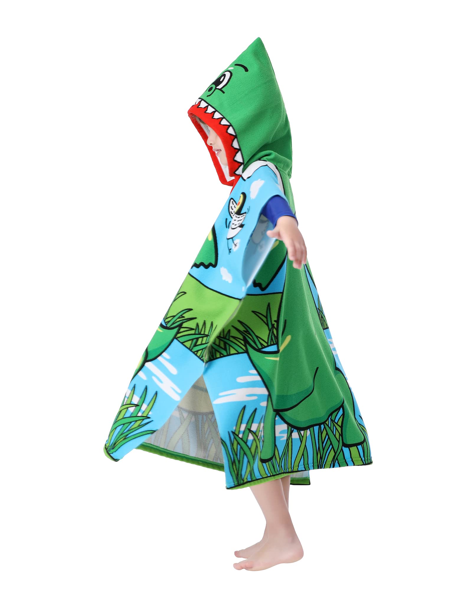 Soft Microfiber Swim Cover-ups for 3 to 10 Years Old Kids Hooded Bath Beach Poncho Towels (Alligator, Fits 3-10 Years)