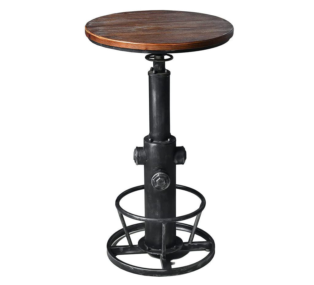 LOKKHAN Industrial Bar Table 38.6"-48.4" Height Adjustable Swivel Round Wood Tabletop 23.7" Dia, Kitchen Dining Office Coffee Bistro Pub Table (Aged Blue)