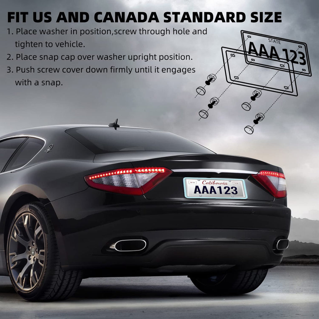 QiqaMole 2 Pack License Plate Frame Include 1 Silicone License Plate Frame and 1 Crystal License Plate Cover with Rhinestone Crystal Diamond Screw Set Car Bling License Plate Frame (Black + AB Color)