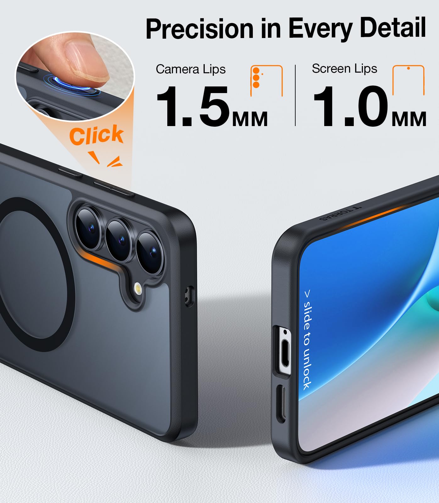 TORRAS Strong Magnetic & Seamless Stand for Samsung Galaxy S24 Ultra Case, Fit for MagSafe, Mil-Grade Drop Protection, Kickstand for Samsung Galaxy S24 Ultra Case, Translucent Back/Black Edge