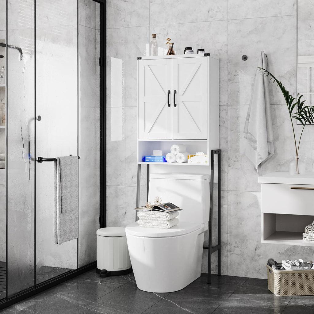 Vabches Over The Toilet Storage Cabinet with 2-Door Design Bathroom Organizers and Storage with Anti-Tip Device Over Toilet Organizer with Shelves for Bathroom,Restroom,Laundry Black