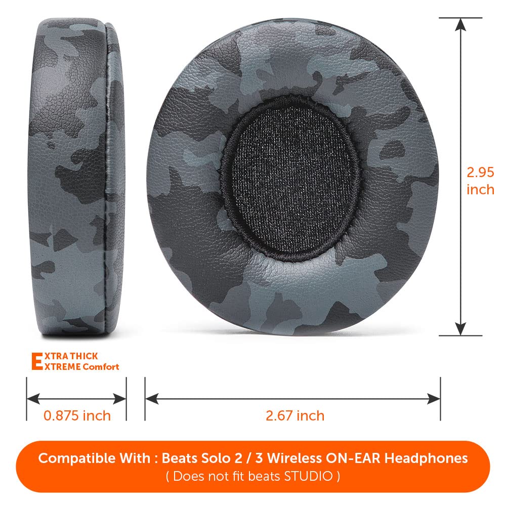 WC Extra Thick Replacement Earpads for Beats Solo 2 & 3 by Wicked Cushions - Ear Pads for Beats Solo 2 & 3 Wireless ON-Ear Headphones - Soft Leather, Luxury Memory Foam, Strong Adhesive | 90's Black