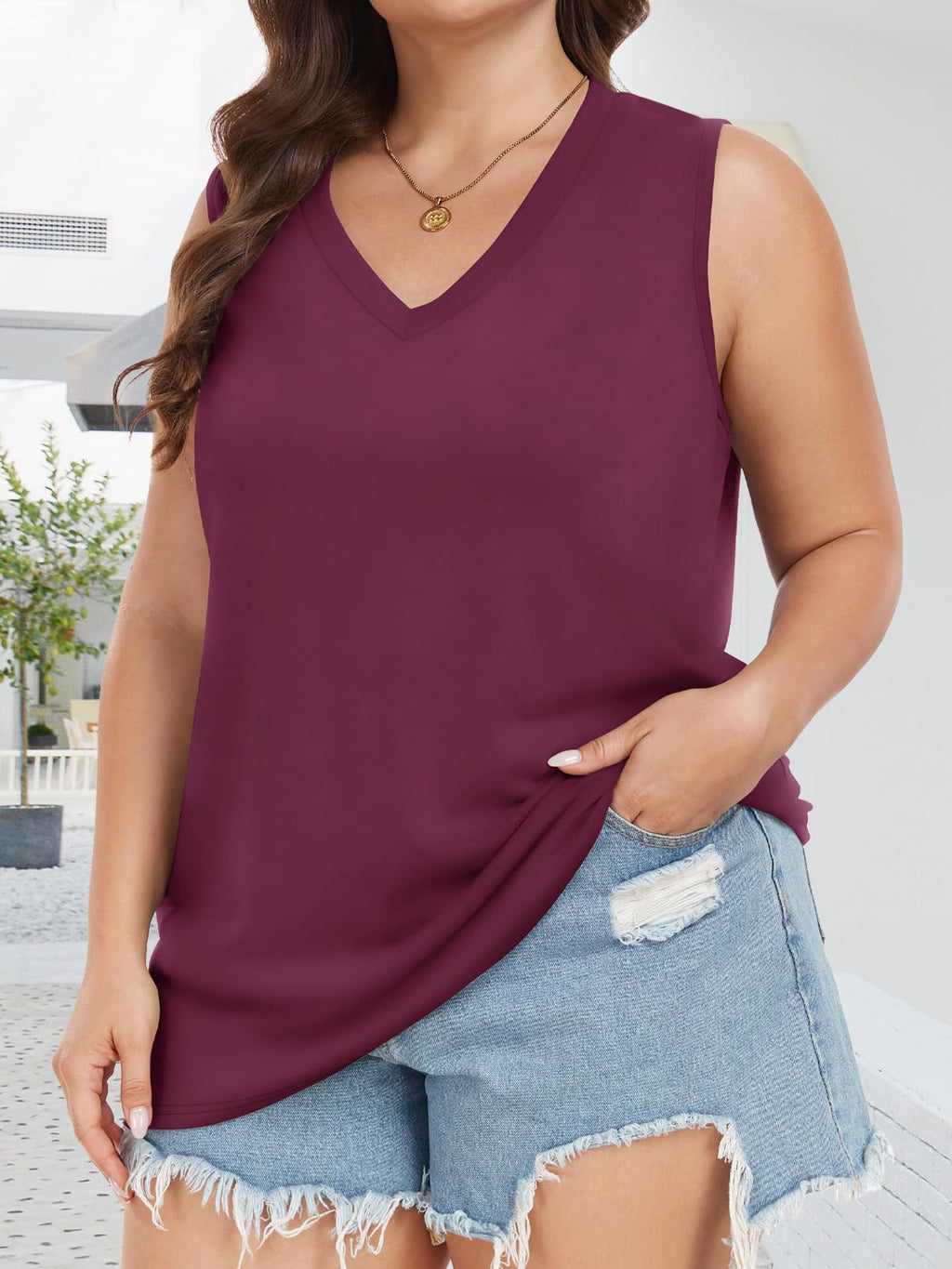 Plus Size Tanks Women Summer Top V Neck Sleeveless Top Loose Fit Tee Workout Shirts 2026