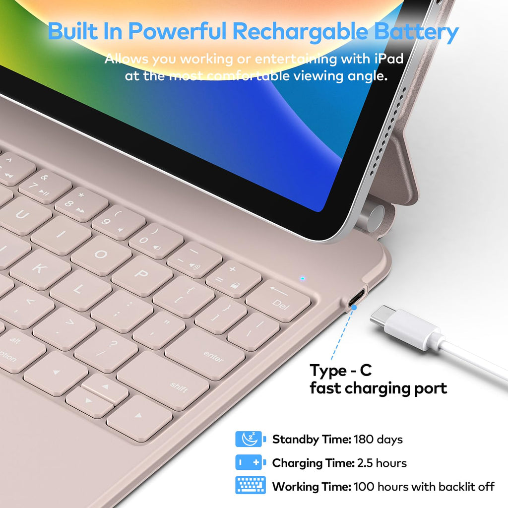 runelk Keyboard Case for iPad 10th Generation 2022 & 11th (A16, 2025) – Magic-Style Keyboard with Multi-Touch Trackpad – Floating Cantilever Stand – Magnetic Case for iPad 10.9 inch 10th / 11th Gen.