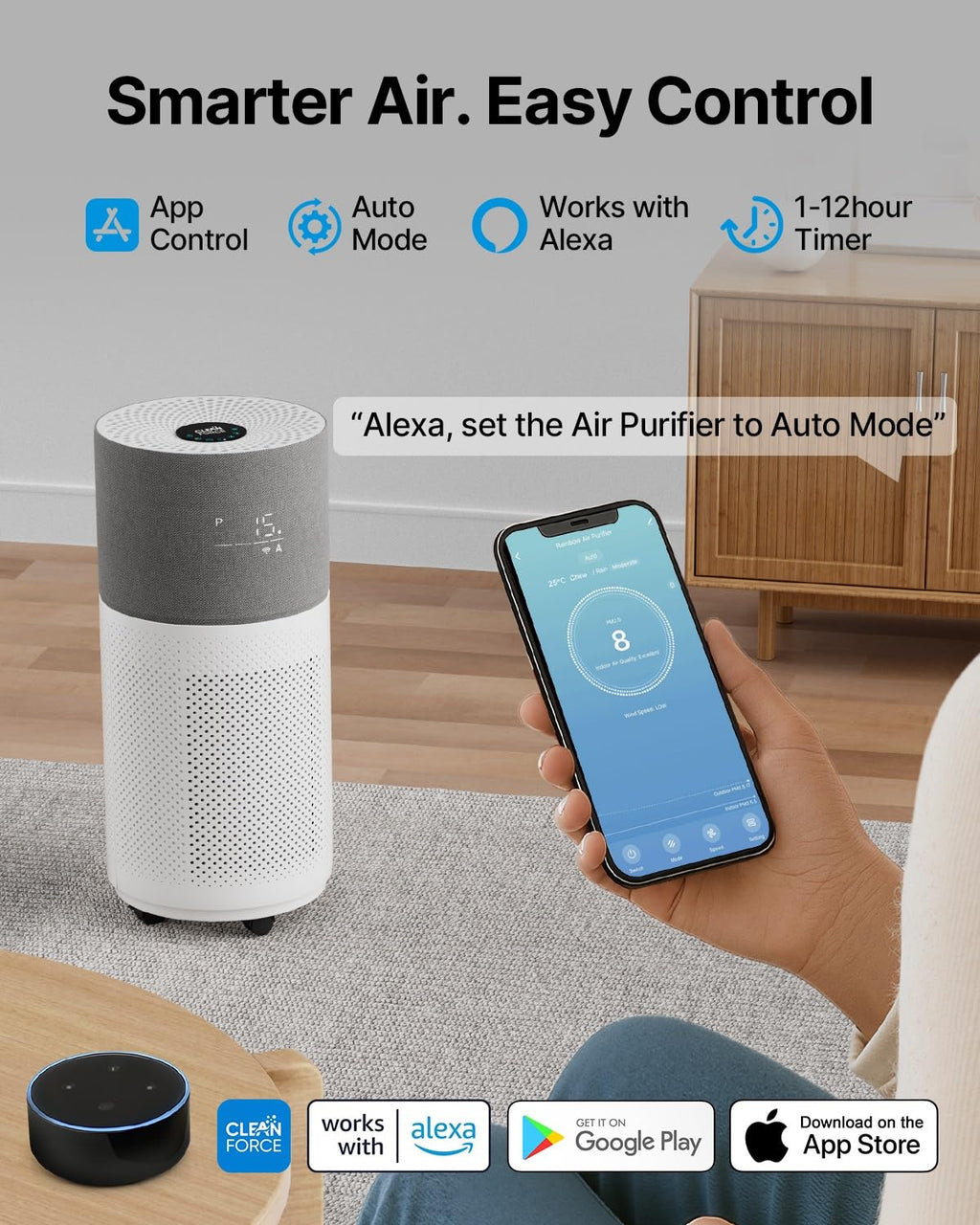 CleanForce Rainbow Cube | World’s First 4-in-1 Space-saving Air Purifier with Bluetooth Speaker, Wireless Charger & Aroma Diffuser | Swiss Tech，over 900ft² Coverage | Ultra-Quiet